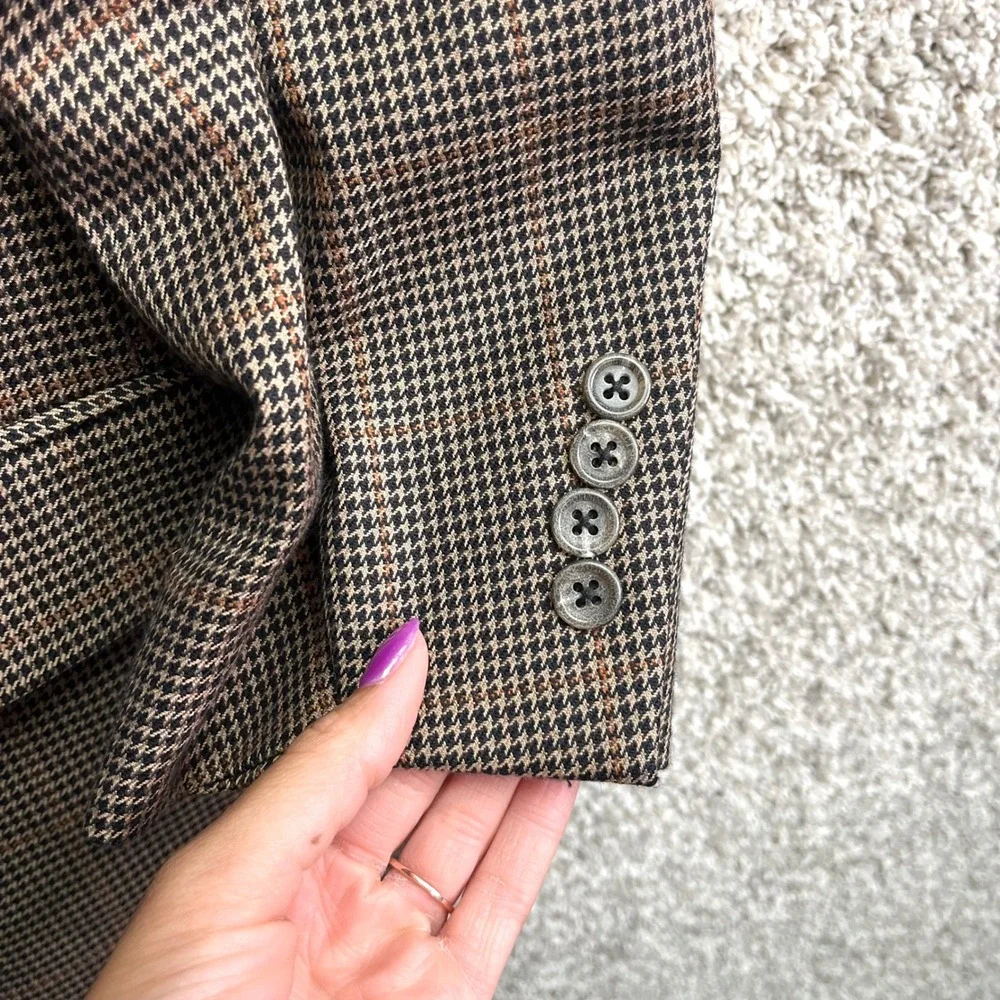 Jos. A. Bank Blazer Mens 50R Brown Houndstooth Plaid Silk & Camel Hair Signature